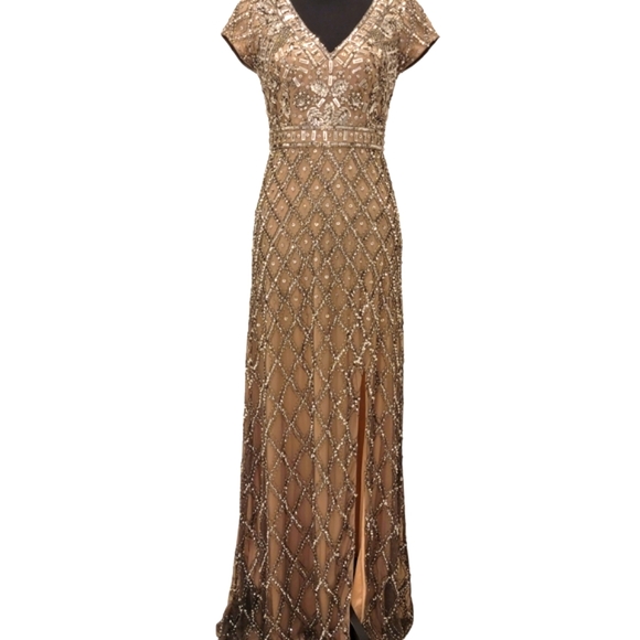 Adrianna Papell Embroidery Sequins Beaded Evening Wedding or Prom Gown - Picture 12 of 16